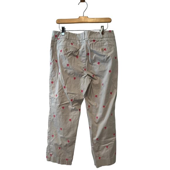 Talbots Signature Pink Scallop Shell Embroidered Summer Khaki Pants 8 - Picture 4 of 7